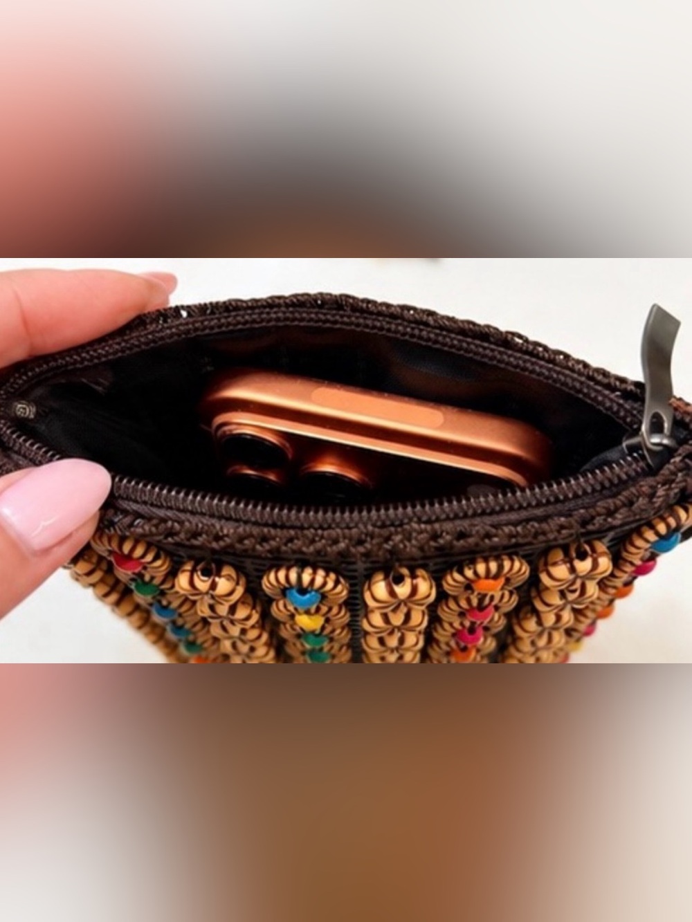 Handcrafted Black Beaded Crossbody with Multicolor Medallions - Picture 4 of 5